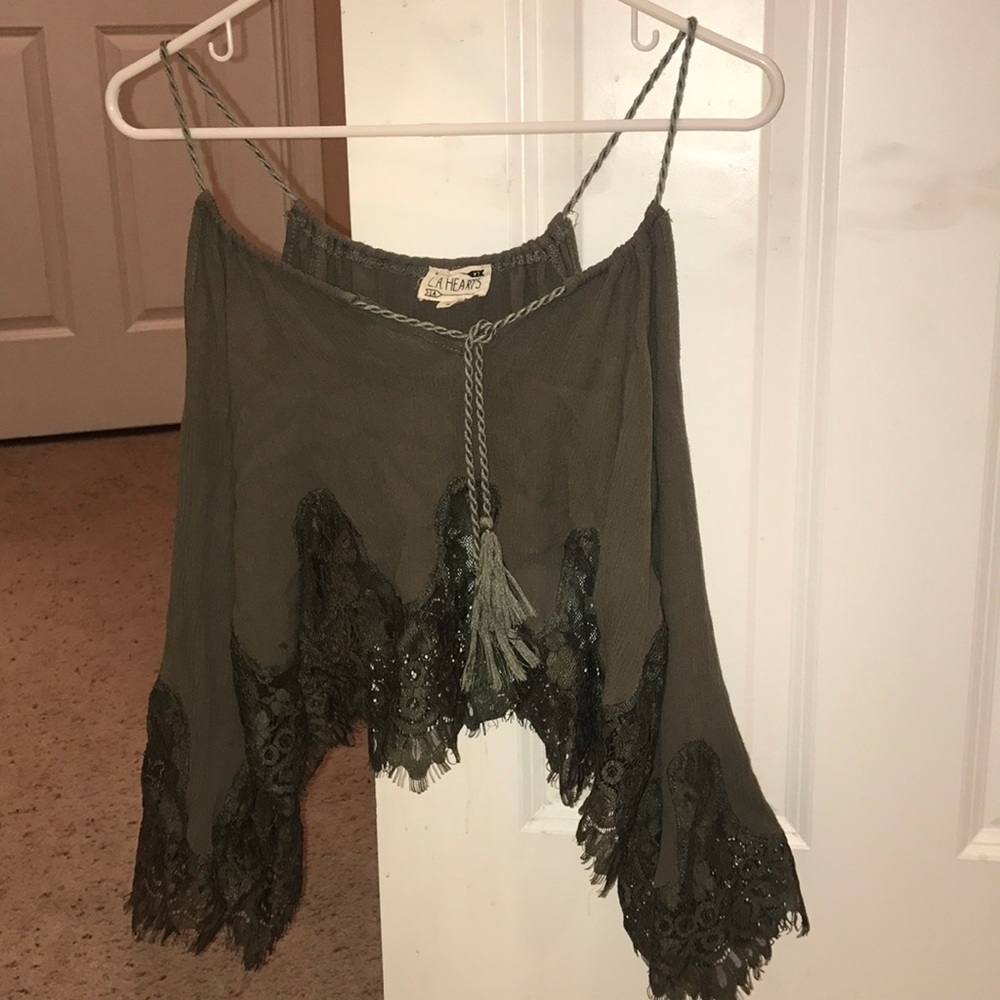 Long sleeve, army green, off the shoulder top